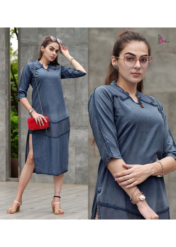 Rapid Different Shades Of Denim Funky Look Party Wear Kurtis Manufacturers